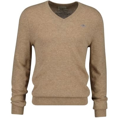 Gant Trui Extrafine Lambswool V-Neck Dark Sand Melange / male