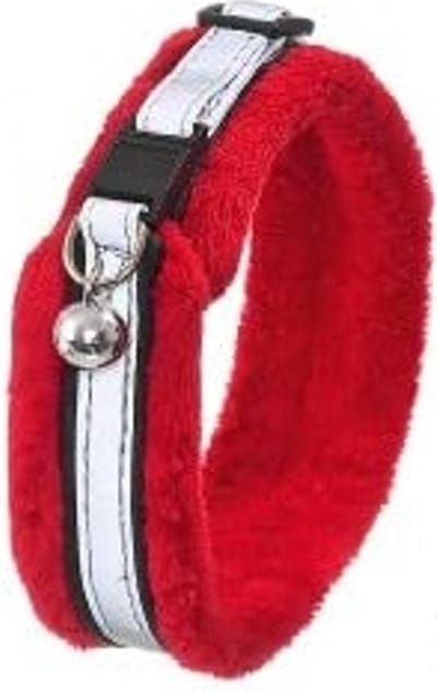 Karlie - Kattenhalsband KittiDas Pluche - Rood-Zilver-Zwart - 30 mm x 30 cm