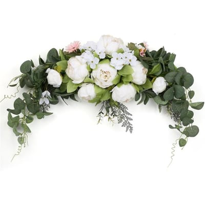 Couronne de fleurs artificielles pivoines, guirlande faite à la main pour miroir, décoration de linteau de porte de fête de mariage à la maison blanc