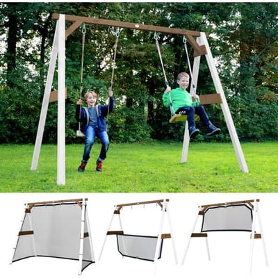 AXI 4-in-1 SportsFun in Wit/Bruin - 4-in-1 Frame voor schommel, voetbal, volleybal en tennis - Schommelframe met net voor diverse sporten - FSC hout