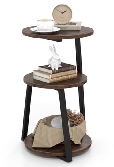 Bijzettafel 3 niveaus - Nachtkastje Salontafel - Ruimte Organiseren - Industrieel Design - 62 cm Hoog - Rustiek Bruin