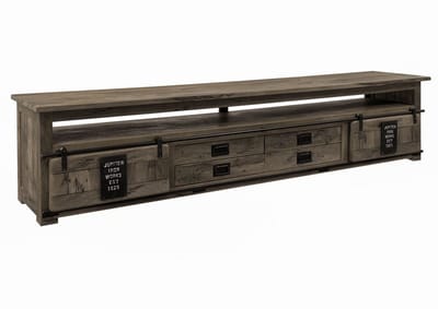 MASSIVMOEBEL24.DE mango TV-meubel grijs massief hout 260x50x60 cm (BxTxH) gelakt gemonteerd RAILWAY volledig massief #255