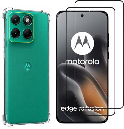 Hoesje geschikt voor Motorola Edge 70 Fusion 5G backcover Shockproof siliconen Transparant en 2 stuks Screenprotector Gehard Glas