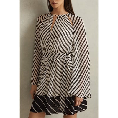 Reiss Color Block Stripe Print Flippy Dress Black/neutral Size: 4 | Mini Dresses Outlet | Dames | Zwart