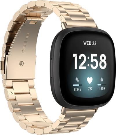 By Qubix - Fitbit bandje voor Versa 4 Versa 3 Sense 1 Sense 2 Metalen Schakelbandje - Champagne Goud - Fitbit smartwatchbandje