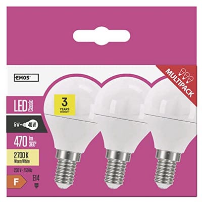 LED-lamp 6W E14-fitting Mini Globe G45 warm wit 2700K - vervangt 40W gloeilamp - verpakking van 3