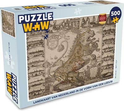 Puzzel Landkaart van Nederland in de vorm van een leeuw - Legpuzzel - Puzzel 500 stukjes