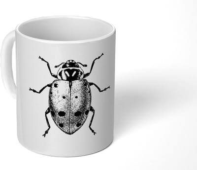 Mok - Koffiemok - Vintage - Lieveheersbeestje - Insecten - Zwart wit - Mokken - 350 ML - Beker - Koffiemokken - Theemok