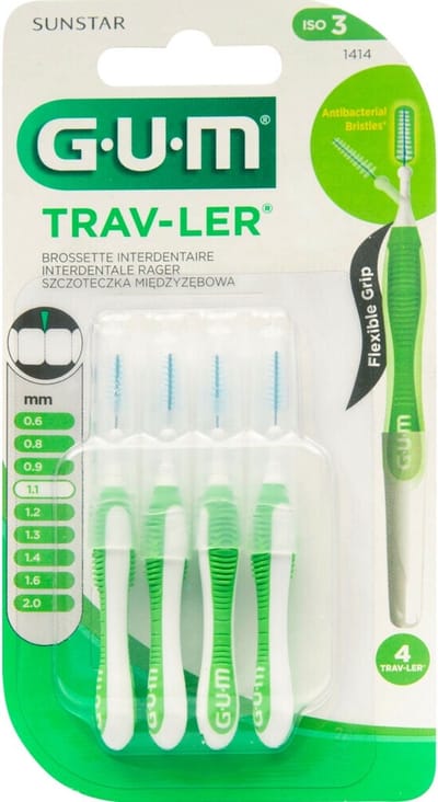 6x GUM Trav-Ler Ragers Groen 1.1mm blister à 4 stuks