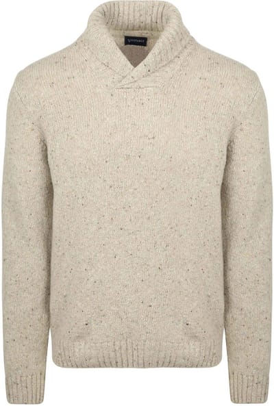 Suitable Trui Shawl Tweed Eco Wool Ecru - Maat M - Heren - Pullover