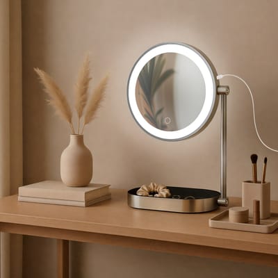 CLP Winslet make-up spiegel - met verlichting - 10x vergroting - vergrotend - dubbelzijdig - USB-C kabel - staand - klein - wit