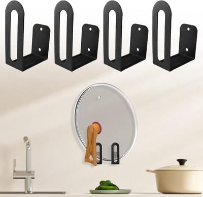 Set van 4 Snijplankhouders, Hangende Keukenorganizer, Potdekselhouder voor Keuken en Badkamer, Ideaal voor Kast en Plank, Zwart