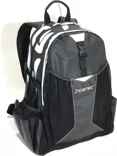 Icetec | WATERDICHTE Junior schaats rugzak 26ltr incl. helmvak 2.0-2025 - Zwart - speciaal voor "de Echte schaatser" Schaats+Skeelers+Mountainbike+Wielrennen comfortabele rugpads - gebruiksvriendelijk 9 vakken
