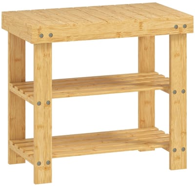 Schoenenbank 50 x 28 x 45 cm - Zitbank Met Schoenenrek - 2 Niveaus - Bamboe - Naturel