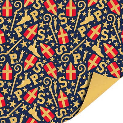 Het Inpakhuis - Inpakpapier - Cadeaupapier - Kadopapier - Sint Mijterfeest Blauw - 50cm x 3m - Rol inpakpapier - Piet - 5 December - Pakjesavond - Sinterklaas