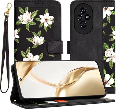 Hoesje geschikt voor HONOR 200 - Techsuit FlipCraft Book Wallet Case met koord - Flowers of the Dawn