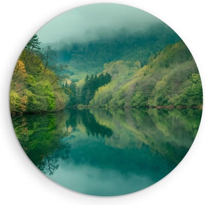Saammp Muurcirkel Hout - Noorwegen - Zonsondergang - Landschap - Natuur - Ø 90 - Wandcirkel - Wanddecoratie Cirkel - Muurdecoratie Woonkamer - Slaapkamer decoratie - Rond Schilderij