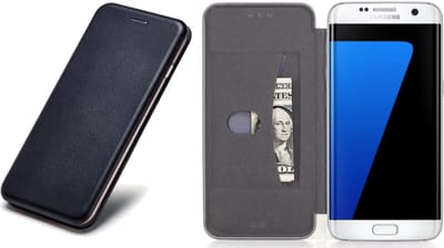 Hoesje geschikt voor Samsung Galaxy S7 Edge - Book Case Kunstleer Minimalistisch Zwart