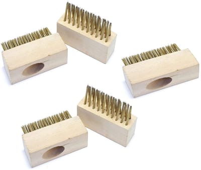 Dailygoods- Houten Borstel - 5 Metalen Borstelkoppen - Onkruidverwijderaar - Terrasreiniger - Schraper - Hoge Dichtheid Borstelharen - Onkruidborstel