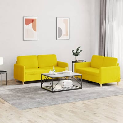 vidaXL 2-delige Loungeset met kussens stof lichtgeel
