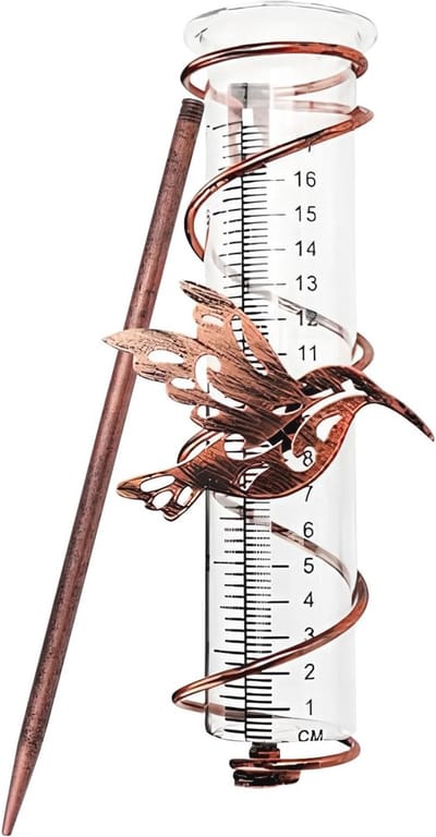 Tuinregenmeter met Grondspikes en Glazen Buis – Decoratief en Functioneel Regenmeetinstrument voor Tuin en Terras