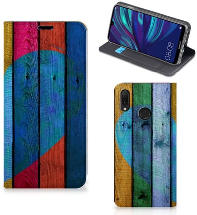 Book Case voor Huawei Y7 hoesje Y7 Pro (2019) Book Wallet Case Wood Heart - Cadeau voor je Vriend