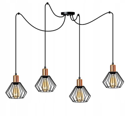 Hanglamp Diamant Spider Zwart/Koper E27 4x60W