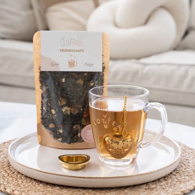 Lottea Giftset met zeefje 'Vriendschap' - cadeau vriendin, cadeau vriend, cadeau vriendschap, cadeau vriendin verjaardag, thee cadeau, thee gift