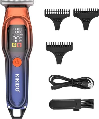 Krachtige Digitale Scheerapparaat - Mini 0,5mm Trimmer + 3 Opzetstukken - Usb-Oplaadbare Trimmer voor Gezichtshaar, Hoofdhaar en Lichaamshaar - Perfecte Lichaamshaar Verzorging - Digitale Batterij Indicator - Kleur: Rood/Blauw
