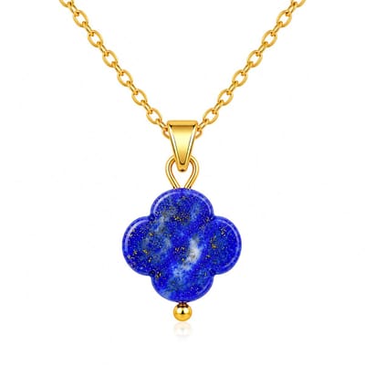 Bixorp Lapis Lazuli Klavertje Vier Ketting - Stainless Steel Goudkleurig - Geluksklaver Bedel - Chakra Schakelketting - 45cm + 5cm verstelbaar
