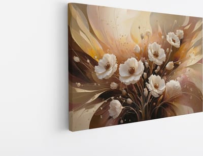 Saammp Canvas Schilderij - Witte bloemen - Abstract - 30x20 - Foto op canvas - Wanddecoratie - Muurdecoratie Woonkamer - Kantoor Decoratie
