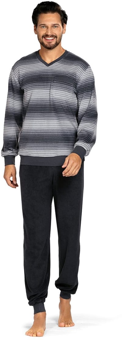 Comte - Badstof heren pyjama - Winter - Graphiet gestreept- Maat M