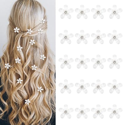 20 stuks mini-haarspelden met witte strass-bloemen, decoratieve haarspelden en -naalden voor de bruiloft, bruidssieraden, voor meisjes en vrouwen (wit)