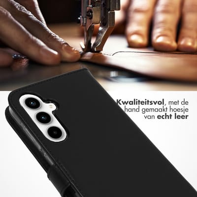 Selencia Hoesje - Geschikt voor Samsung Galaxy A55 (5G) - Echt Lederen Bookcase - Zwart
