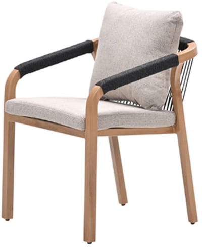 Monti dining fauteuil - light teaklook - rope lava zwart - gobi sand