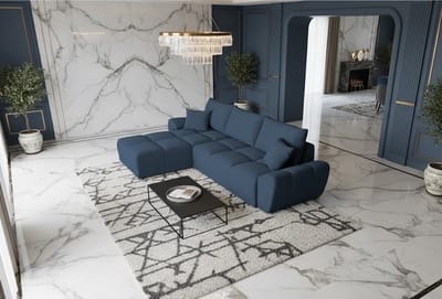 Hoekbank met Slaapfunctie & Opbergruimte - Luxe Fluwelen Uittrekbare L-Vorm Slaapbank 289x189 cm - Inclusief Kussens - Marineblauw - Novihome