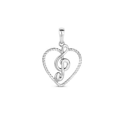 zilver gerhodineerd hanger hart en muzieknoot 1336625