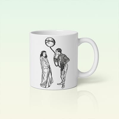 Vintage Astronaut en Maan Kunst Mok 330ml – Uniek Retro Ruimte Ontwerp Koffiebeker