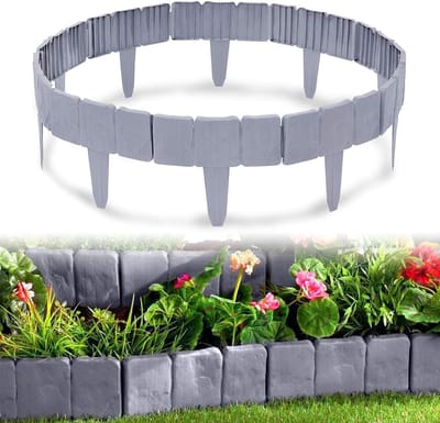 Gazonrand Steenlook - Tuinranden Kunststof - Tuin Afscheiden - Duurzaam PP Materiaal - 25x23cm Per Element - Grijs
