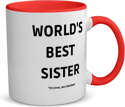 Akyol - world's best sister it's true we checked koffiemok - theemok - rood - Zus - werelds beste zus - verjaardag - cadeautje voor zus - zus artikelen - kado - geschenk - 350 ML inhoud