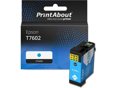 PrintAbout huismerk Inktcartridge T7602 Cyaan Geschikt voor Epson