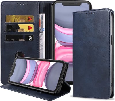 Smartphonica iPhone 11 leren hoesje met magnetische sluiting - Blauw geschikt voor iPhone 11