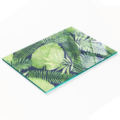 Decoratieve glazen snijplank met tropische bladeren, 80x52 cm