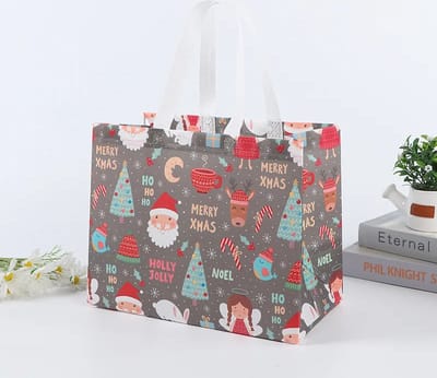 Without Lemon - Set van 6 - Kerst Cadeau Tassen - Christmas Gift bags - Non woven - Licht - Duurzaam - Herbruikbaar - Kerst - Cadeau's - 32x25x17cm - Versie: G