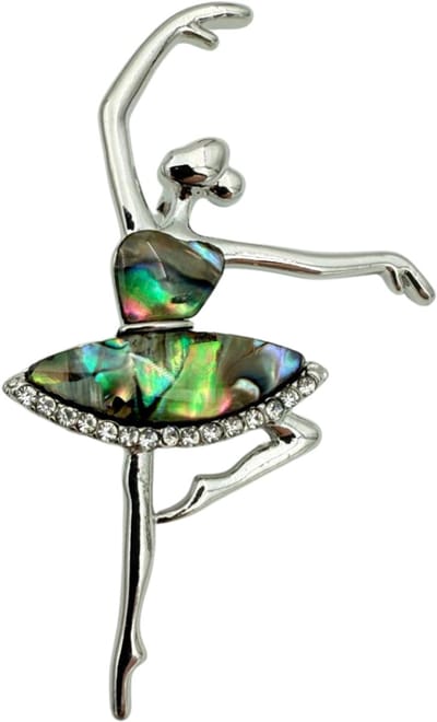 Ballerina Broche met Abalone Parelmoer & Strass - 5CM - Verzilverd Danseres Pin