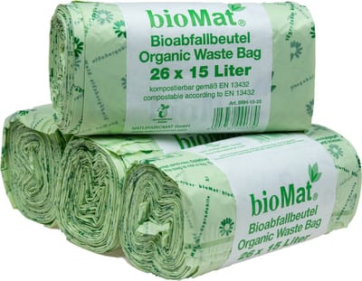 BioMat - Composteerbare Vuilniszakken 20 Liter - 4 x 26 Stuks - Met Handvat - Composteerbaar EN13432 - OK - Ademend en Scheurvast - Sterk