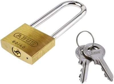 ABUS hangslot 60/40 | messing | gehard stalen hoge beugel | beugel Ø 6,4 mm | hoogte beugel 65 mm | met 2 sleutels