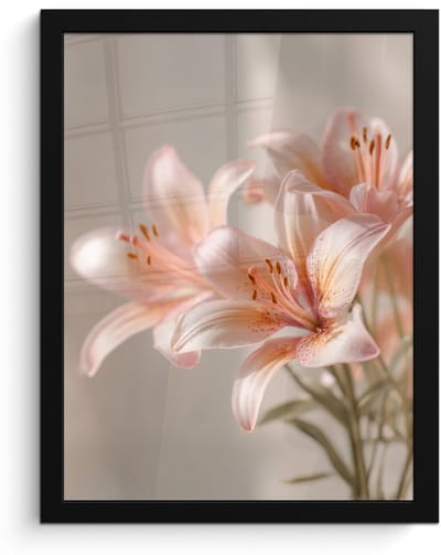 Poster in lijst - Fotolijst 30x40 cm - Posters - Lelies - Meeldraden - Roze - Wazig - Posterlijst zwart - Decoratie - Wanddecoratie woonkamer - Muurdecoratie slaapkamer
