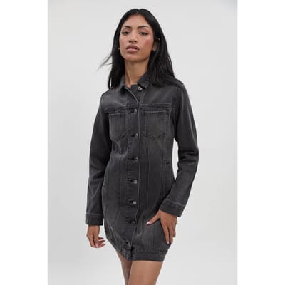 boohoo Dames Western Denim Minijurk | Washed Black | Maat: 8