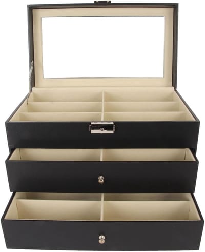 Brillen Opbergdoos - Organizer Display - Glazen Beschermen - 18 Sleuven 3 Lagen - 35 x 25 x 21 cm
